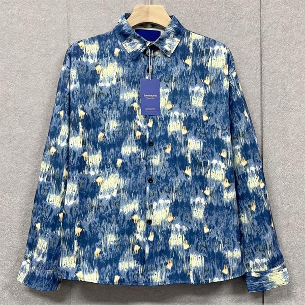 シャツ 長袖 EU製 Emmauela イタリア ミラノ発 上品 薄手 通気 総柄 個性 お洒落 油...