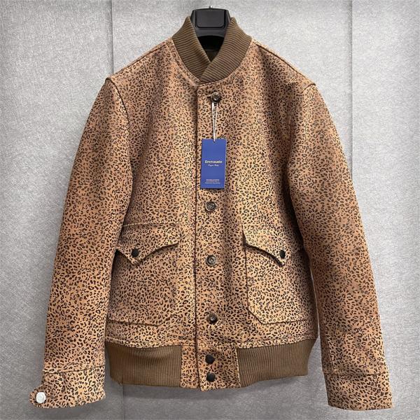 レザージャケット EU製 Emmauela・ミラノ発 牛革 レザー 本革 個性 ヒョウ柄 重厚 革ジ...