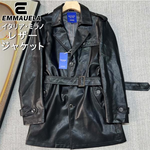 レザージャケット EU製 Emmauela・ミラノ発 羊革 レザー 革ジャン ライダース トレンチコ...