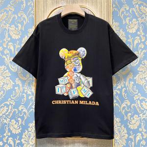 50%OFF 半袖 Tシャツ EU製 christian milada ミラノ発 コットン100% 高級 個性 吸汗 モノグラム スウェット カットソー プルオーバー 夏 メンズ 5色選択可