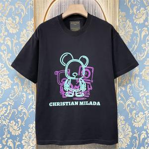 半袖 Tシャツ 定価2万 christian milada ミラノ発 綿100％ 薄手 個性 クマ・ロボット柄 速乾 トップス スウェット 夏 メンズ レディース カップル 2色選択可