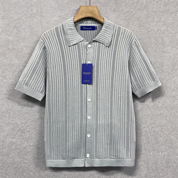 シャツ 半袖 EU製 Emmauela ミラノ発 サマーニット 軽量 伸縮性 柔らか 通気 かぎ針編...