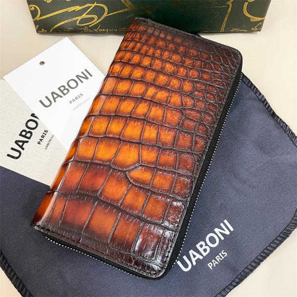 アリゲーター・ファスナー長財布 EU製＆定価68万 UABONI ユアボニ 希少 高級 手染 ハンド...