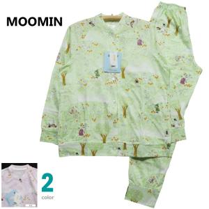 パジャマ Ｍサイズ レディース 春夏 長袖 長パンツ MOOMIN ムーミン 天竺ニット 綿100％ 丸首 前開き 婦人 ナイトウエア｜akishino