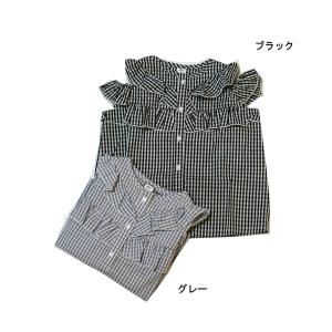 半袖ブラウス フリル ギンガムチェック 子供服 女の子 エヌエイチティー NHT 100cm メール便OK BS98｜akitaoutlet