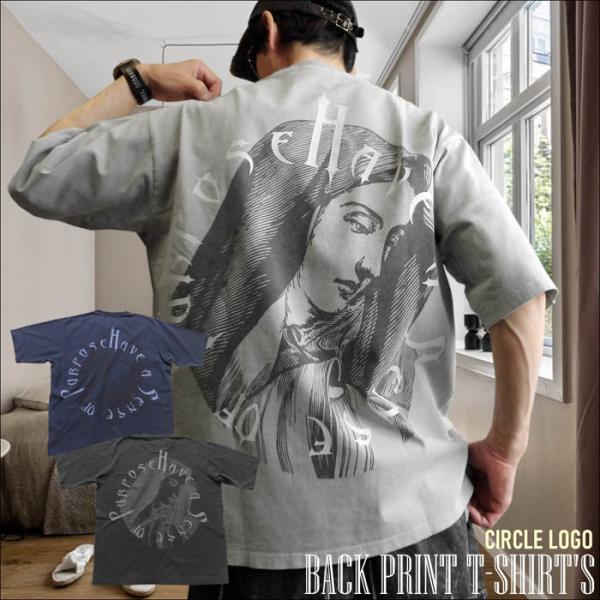 ビッグシルエット メンズ ピグメント マリア 半袖Tシャツ プリント 刺しゅうロゴ  バイオウォッシ...