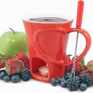 チョコレートフォンデュ マグセット  レッド チョコフォンデュ　チーズフォンデュ スイスマー Swissmar F12066 4-Piece Sweetheart Chocolate Fondue Mug Set｜akt8