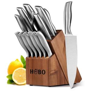 キッチンナイフセット 包丁セット 14点セット キッチンバサミ シャープナー スタンド付 ステンレス HOBO Knife Set,14-Piece Knives with Wooden Block