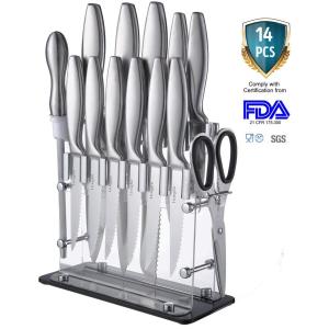 キッチンナイフセット 包丁セット 14点セット キッチンハサミ シャープナー スタンド付 Stainless 刃物 Set Knife Steel Block 割引