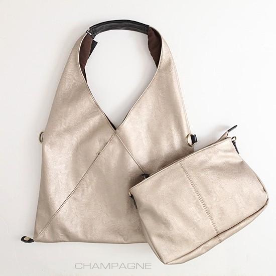 Aライントートバッグ PUレザー ポーチ付き シャンパン CHAMPAGNE 3Wayシンプルトート...