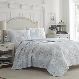 ベッドカバー ピロカバー 3点セット ローラアシュレイ ケンナ コットンキルトセット 寝具 パステルブルー Laura Ashley Kenna Cotton Quilt Set