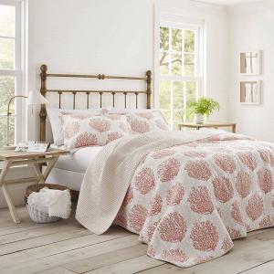 ベッドカバー ピロカバー 3点セット ローラアシュレイ コーラルコースト コットンキルトセット 寝具 珊瑚柄 Laura Ashley Coral Coast Quilt Set｜akt8