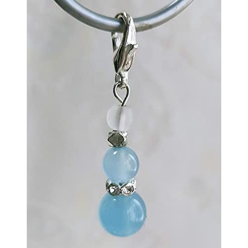 ブルーカルセドニー 水晶 天然石 パワーストーン バッグチャーム キーホルダー スマホアクセサリー ...