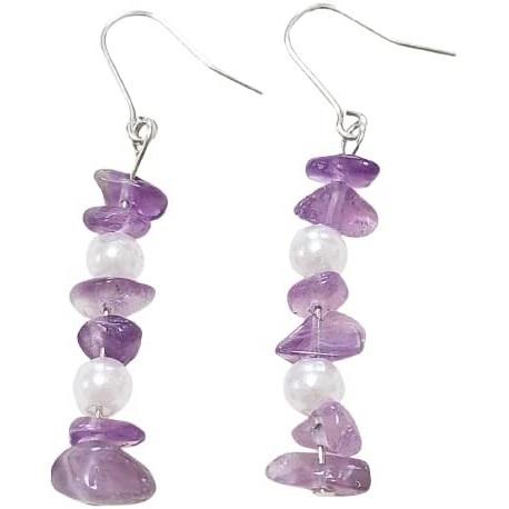 アメジスト さざれ石 パール調ビーズ ピアス ゆらゆらピアス 天然石ピアス パワーストーン 良質天然...