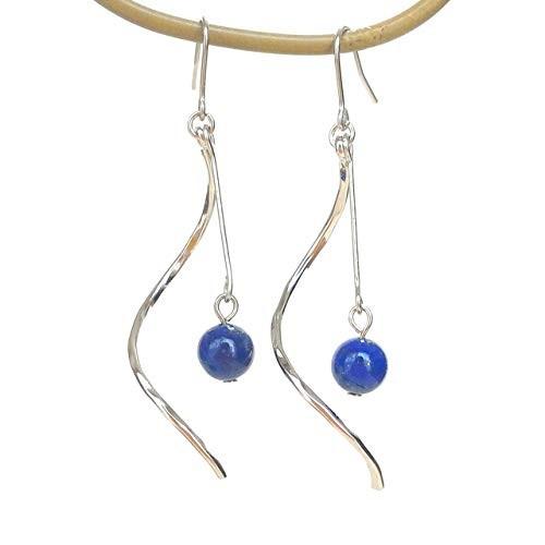 金運 やる気up ゆらゆらピアス ラピスラズリ &amp; ウェーヴバー 天然石 パワーストーン 良質天然石...