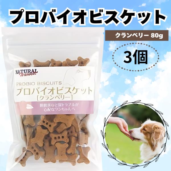 ナチュラルハーベスト プロバイオビスケット クランベリー 80g 3袋 犬 トリーツ おやつ クッキ...