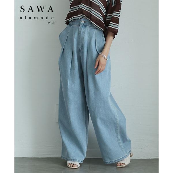 レディース ボトムス パンツ ズボン デニム ブリーチ ロング丈 ワイド バギー タック コットン ...