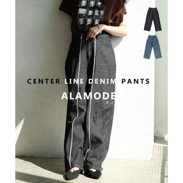 レディース ボトムス パンツ ズボン ブラック デニム ブルー 黒 青 ロング ライン ストレート ...