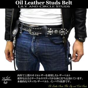 スタッズベルト メンズ 本革 百合 ラウンド ...の詳細画像1
