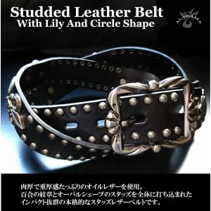 メンズ ベルト ゆり スタッズ ハード 黒 ブ...の詳細画像1