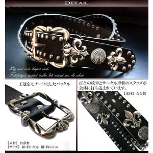 メンズ ベルト ゆり スタッズ ハード 黒 ブ...の詳細画像2