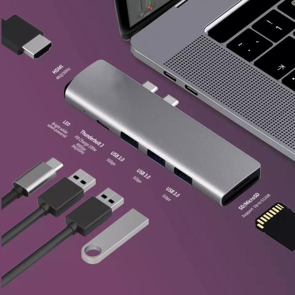 Macbook Pro USBハブ 7in1 Type-C変換 HDMI LED Thunderbo...