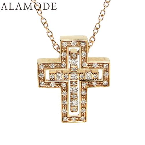 Damiani(ダミアーニ) ダイヤモンド クロスネックレス K18 ピンクゴールド PG 十字架 ...