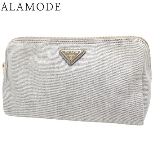 PRADA(プラダ) デニムポーチ ポーチ 化粧ポーチ コスメポーチ マルチケース コットンデニム ...
