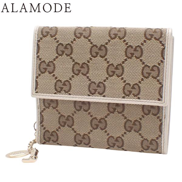 グッチ GGキャンバス 二つ折り財布 コンパクトウォレット 2つ折り 小物 レザー ベージュ オフホ...