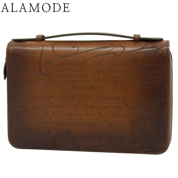 ベルルッティ カリグラフィ イタウバ ワイド スクリット クラッチバッグ 長財布 カーフ ブラウン茶...