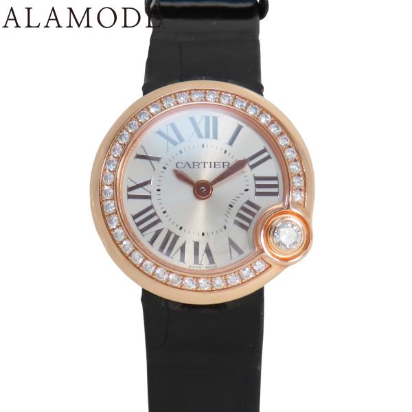 【保証書付】カルティエ バロンブルー ダイヤベゼル WJBL0006 PG/革 シルバー クオーツ ...