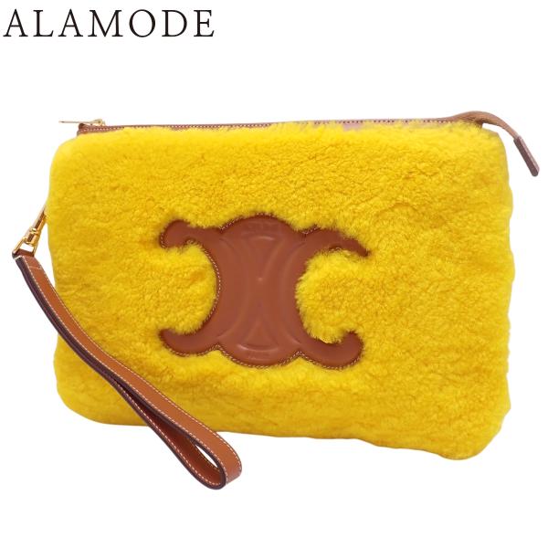 セリーヌ トリオンフ ムートン クラッチ クラッチバッグ/セカンドバッグ スムースレザー イエロー黄...