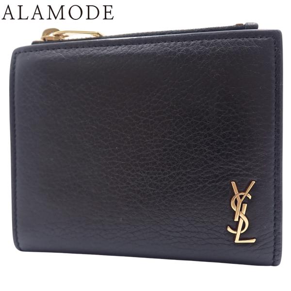 サンローランパリ タイニーモノグラム 2つ折り財布 ウォレット 二つ折り 小物 レザー ブラック黒 ...