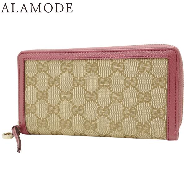 GUCCI(グッチ) GGラウンドファスナー長財布 ウォレット GGキャンバス レザー ベージュ ピ...