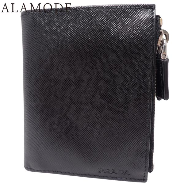 PRADA(プラダ) 二つ折り 財布 コンパクトウォレット 2つ折り サフィアーノレザー NERO ...