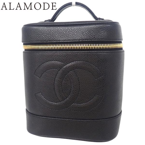 CHANEL(シャネル) ココマーク バニティバッグ ハンドバッグ メイクポーチ キャビアスキン ブ...