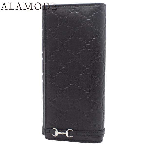 GUCCI(グッチ) グッチシマ 二つ折り長財布 ウォレット ホースビット 2つ折り ブラック黒 シ...