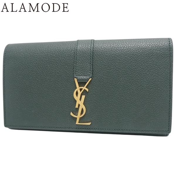 サンローランパリ フラップウォレット ロングウォレット 長財布 YSLロゴ カサンドラ レザー 緑 ...