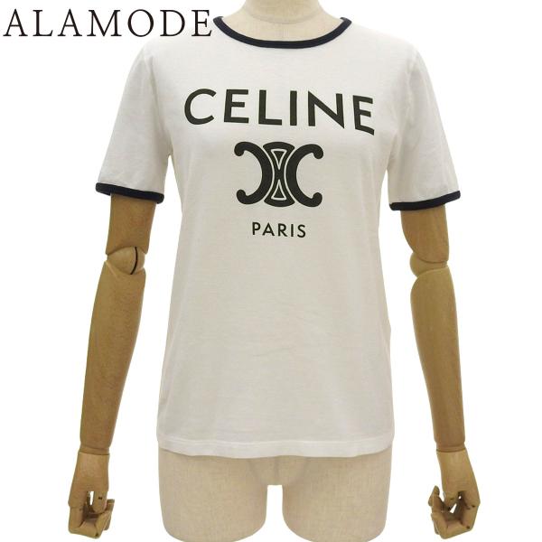 セリーヌ CELINE PARIS Tシャツ コットンジャージー プリント リンガー S オフホワイ...