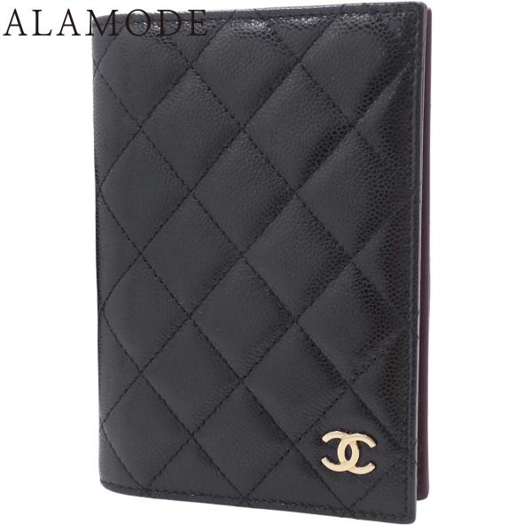 CHANEL(シャネル) マトラッセ ココマーク パスポートケース キャビアスキン ブラック黒 ゴー...