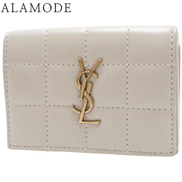 サンローランパリ カサンドラ マトラッセ 3つ折りウォレット 三つ折り 財布 レザー ライトグレー ...