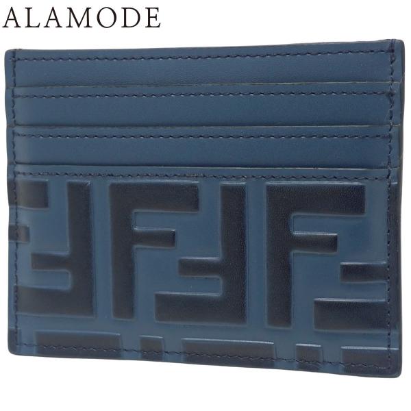 FENDI(フェンディ) ズッカ柄 カードケース パスケース 名刺入れ 定期入れ レザー ネイビー紺...