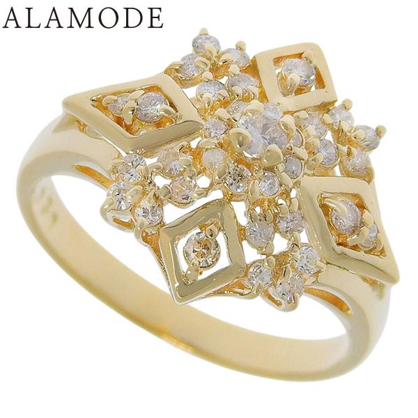 D0.30 雪の結晶 ダイヤモンド リング イエローゴールド K18YG 3.2g 指輪 ジュエリー...