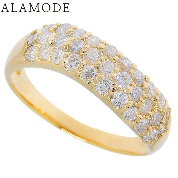 D0.73 ハーフパヴェ ウェーブ リング イエローゴールド K18YG 3.2g 指輪 ダイヤモン...