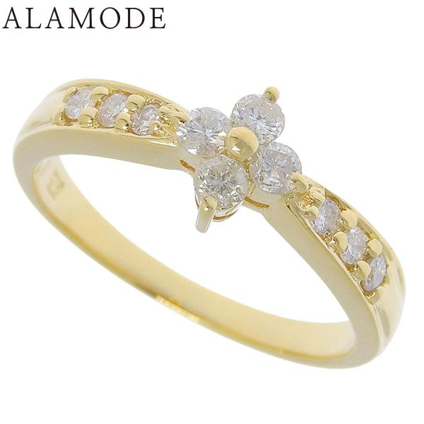 D0.33 フラワー ダイヤモンド リング イエローゴールド K18YG 3.2g 指輪 ジュエリー...