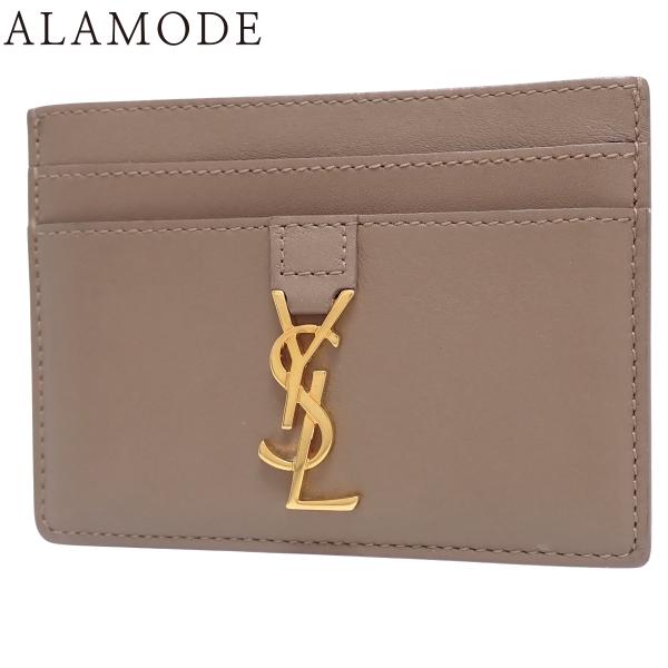 サンローランパリ カサンドラ カードケース パスケース YSLロゴ 名刺入れ レザー ベージュ ゴー...