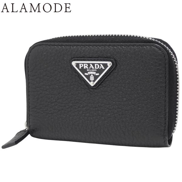 PRADA(プラダ) トライアングル コインケース ヴィッテロダイノレザー ネロ ブラック黒 シルバ...