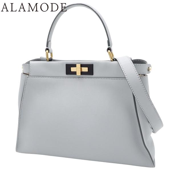 FENDI(フェンディ) ピーカブー レギュラー ハンドバッグ 2WAY ショルダー レザー 水色 ...