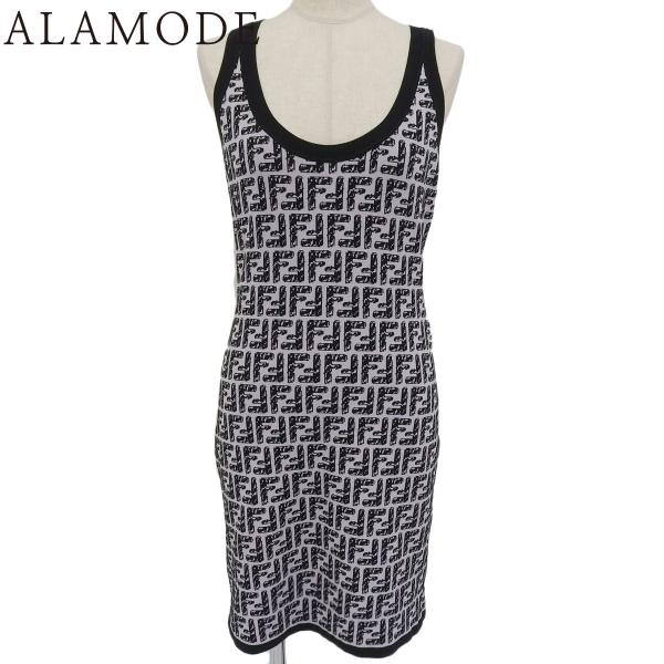 フェンディ ニットミニワンピース 2020年 ズッカ柄 ノースリーブ 38 コットン レーヨン ピン...