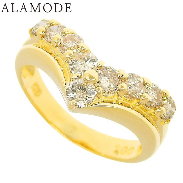 D1.00 ダイヤモンド V リング イエローゴールド K18YG 3.3g 指輪 ジュエリー 13...